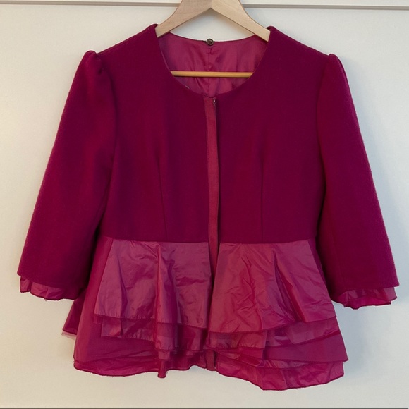 Burberry Peplum Wool Jacket Magenta Size Medium - Picture 13 of 14
